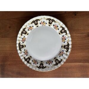 Royal Stafford Balmoral Bone China Floral Plate Black Gold 10" England